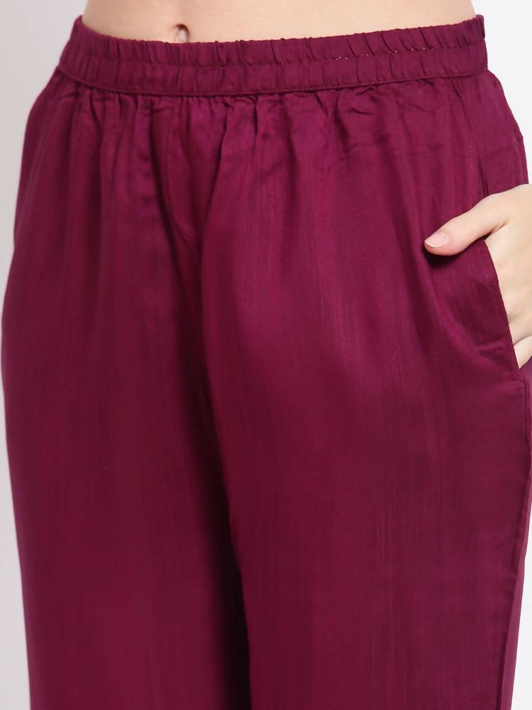Myshka Women's Burgandy Solid Cotton Half Sleeve V Neck Casual Kurta Pant Dupatta Set | Grab2Buy