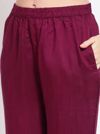 Myshka Women's Burgandy Solid Cotton Half Sleeve V Neck Casual Kurta Pant Dupatta Set | Grab2Buy