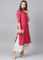 Vamika Pink Printed Rayon Party And Casual Wear Kurta Set | Grab2Buy