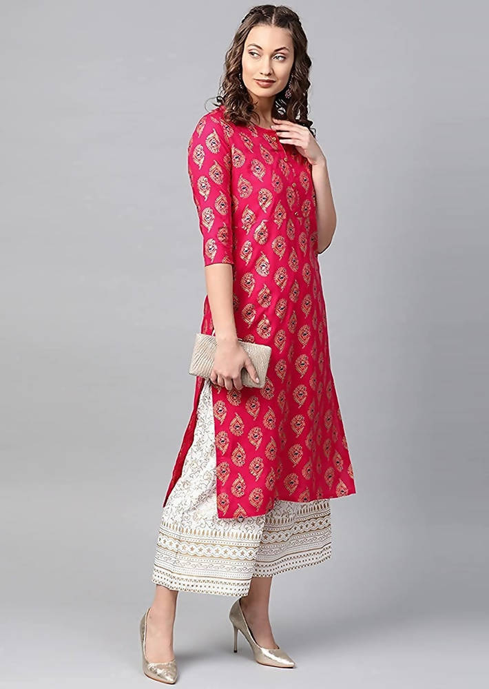Vamika Pink Printed Rayon Party And Casual Wear Kurta Set | Grab2Buy