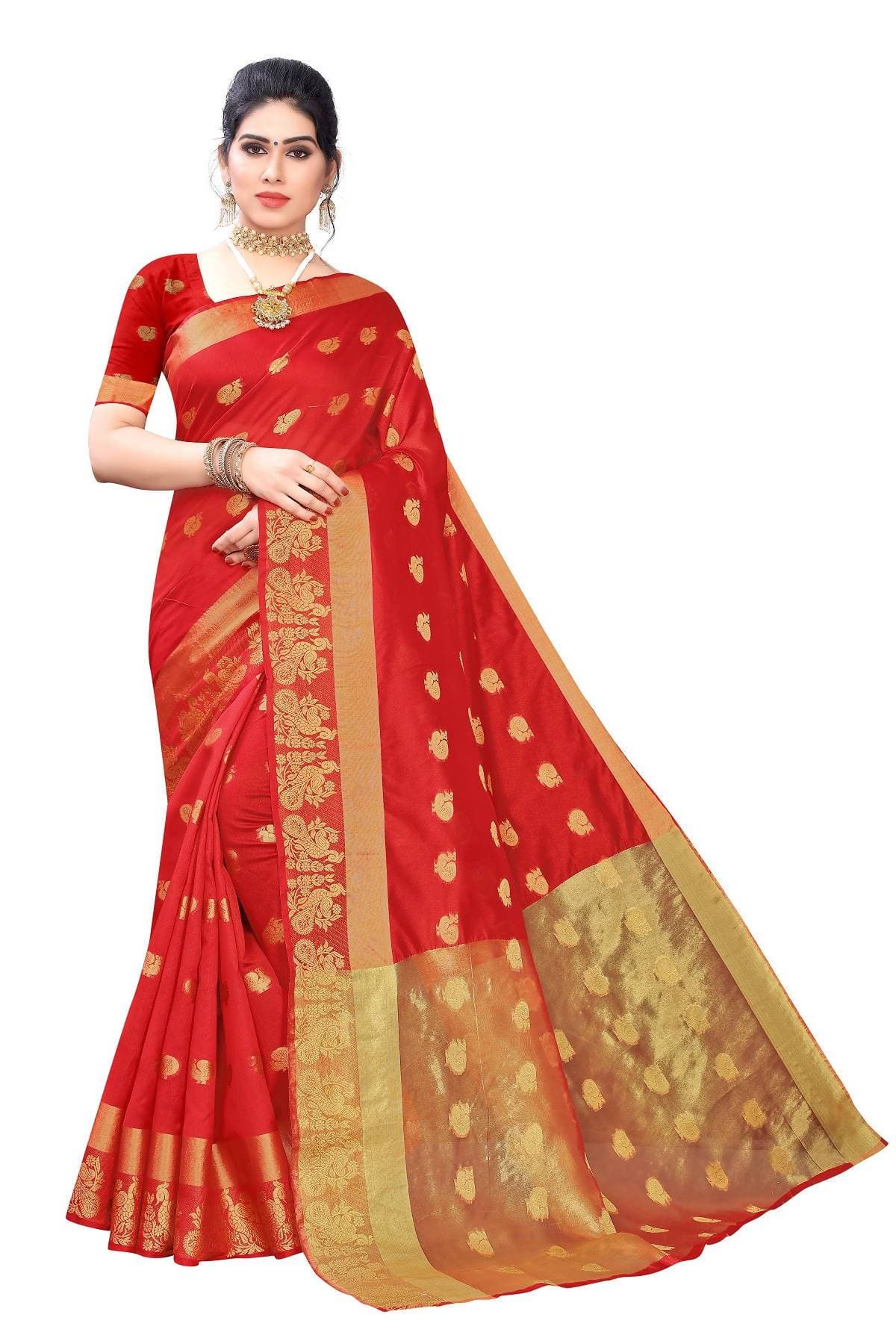 Vamika Banarasi Jacquard Weaving Red Saree | Grab2Buy