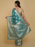 Kalamandir Peacock Print Sea Green Silk Blend Saree | Grab2Buy