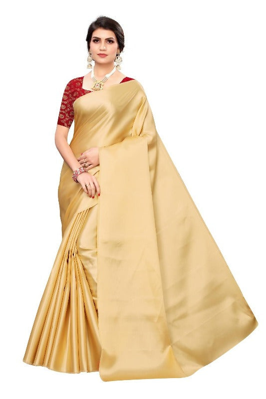Vamika Golden Satin Designer Saree (GOLD DUST Red) | Grab2Buy