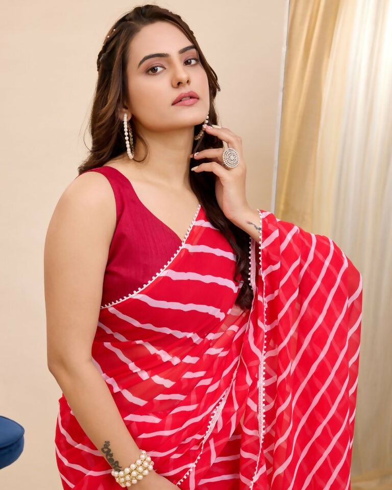 Red Georgette Designer Printed Ready To Wear Saree - Ibiza | Grab2Buy