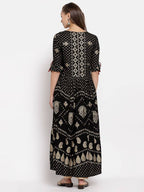Myshka Women's Green Royan Printed Half Sleeve V Neck Casual Maxi Dress | Grab2Buy