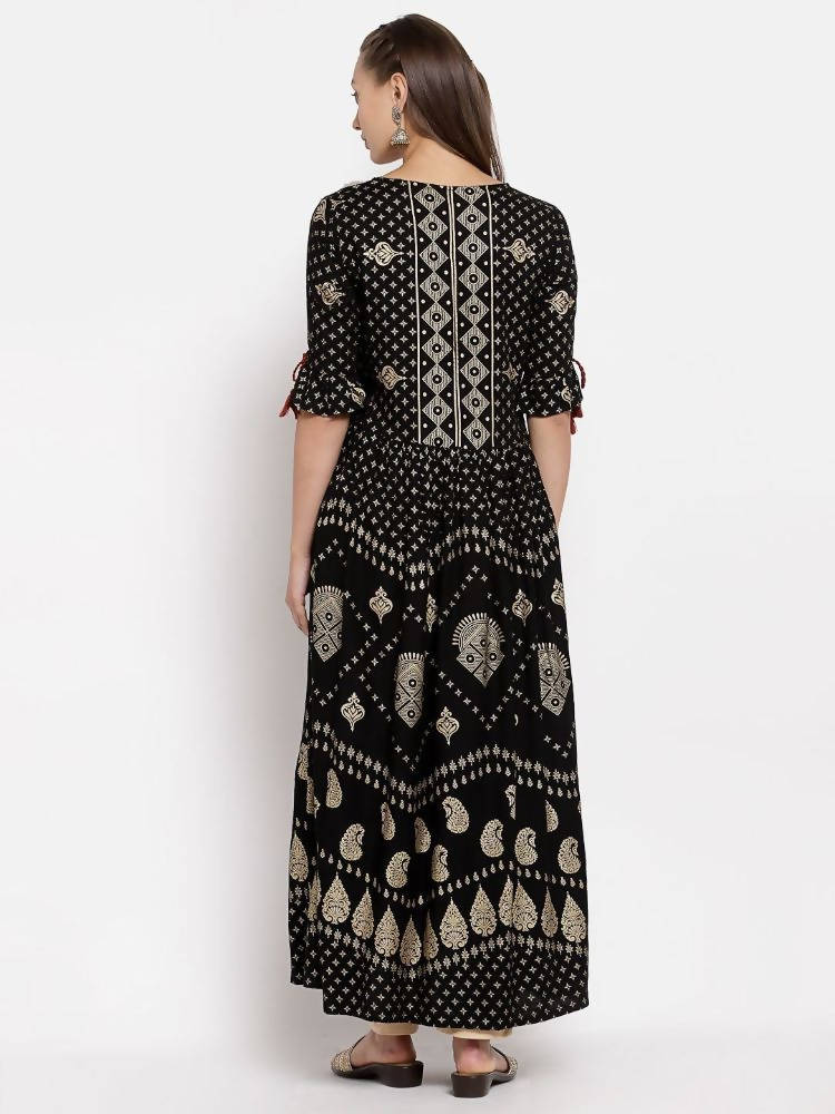 Myshka Women's Green Royan Printed Half Sleeve V Neck Casual Maxi Dress | Grab2Buy