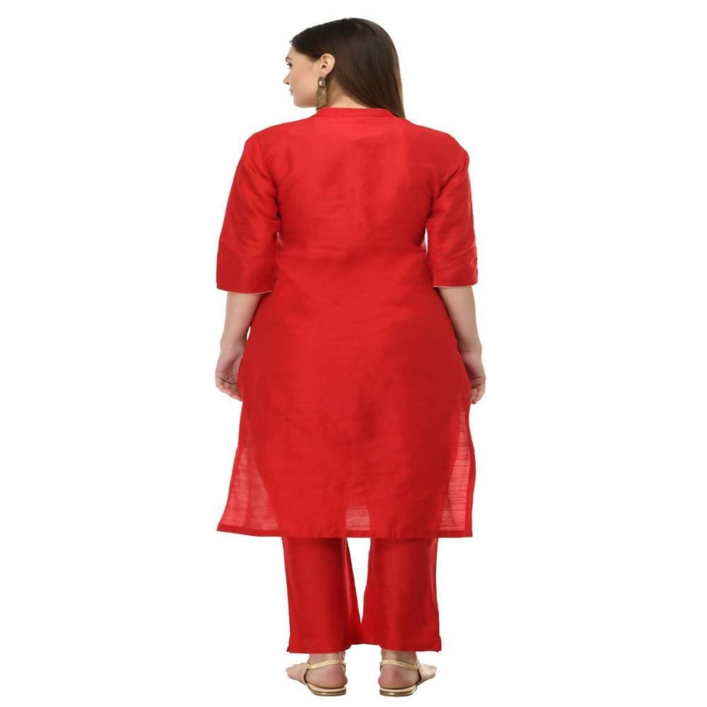 Lagi Women's Red Poly silk Straight Embroidred Kurta & Pant (RO116B) | Grab2Buy