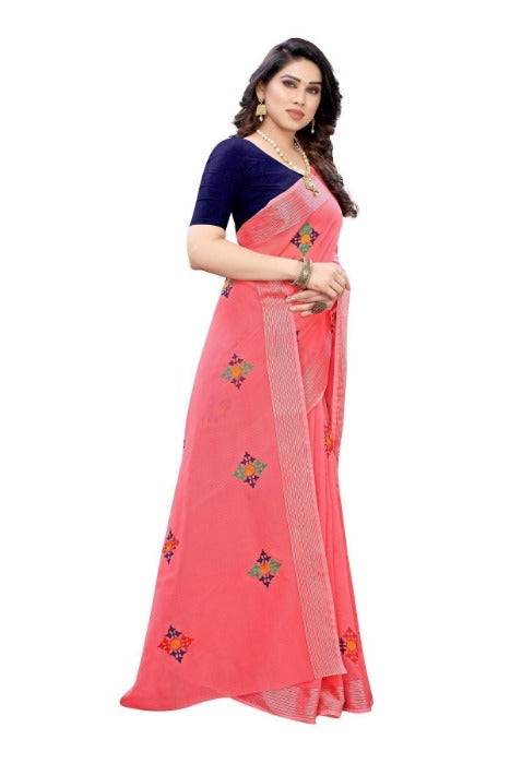Vamika Chanderi Cotton Embroidery Red Saree (Dixa Red) | Grab2Buy