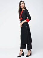 Aniyah Rayon Color Block Black Latest Straight Kurta With Tassels (AN-109K) | Grab2Buy