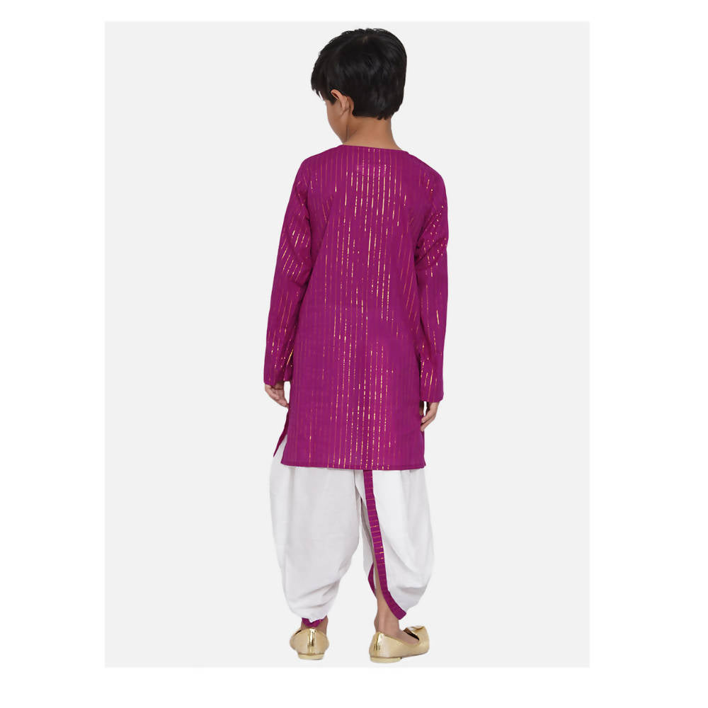 Little Bansi Boys Golden Striped Kurta and Dhoti - Purple and Cream | Grab2Buy