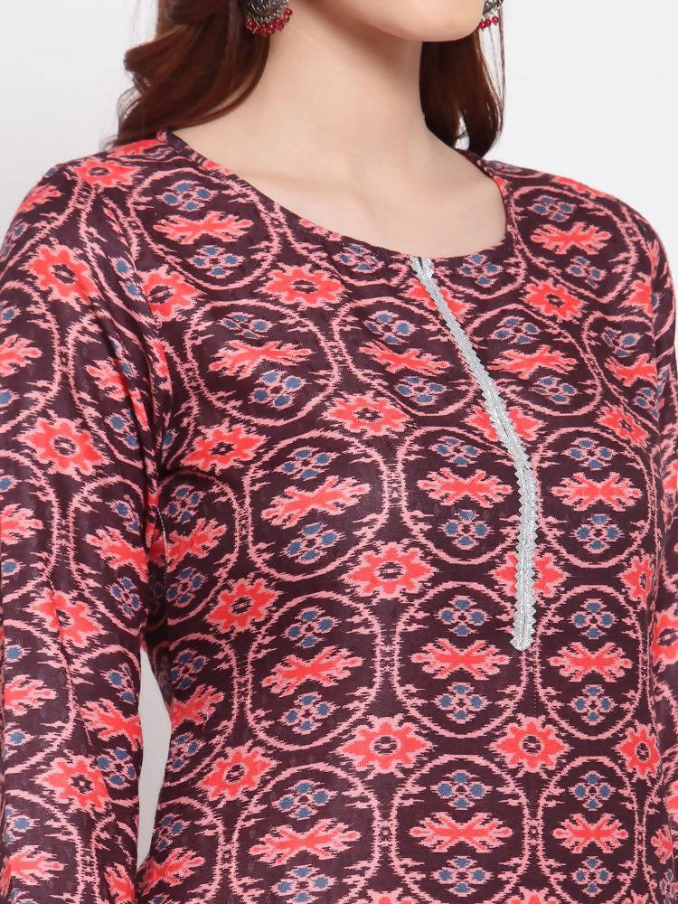 Myshka Women's Multi Printed Pashmeena Full Sleeve Round Neck Casual Winter Kurta | Grab2Buy