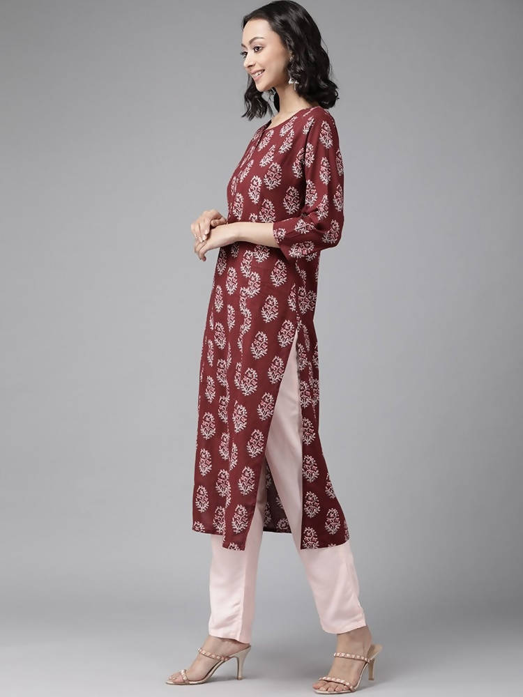Yufta wine And beby pink Kurta And Palazzo Set | Grab2Buy