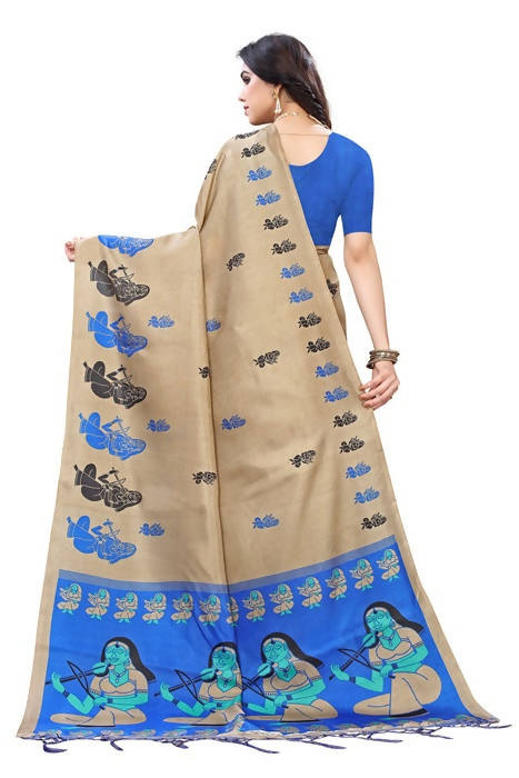 Vamika Brown Kalamkari Print With Jhalar Khadi Silk Saree (SHABRI ROYAL BLUE) | Grab2Buy