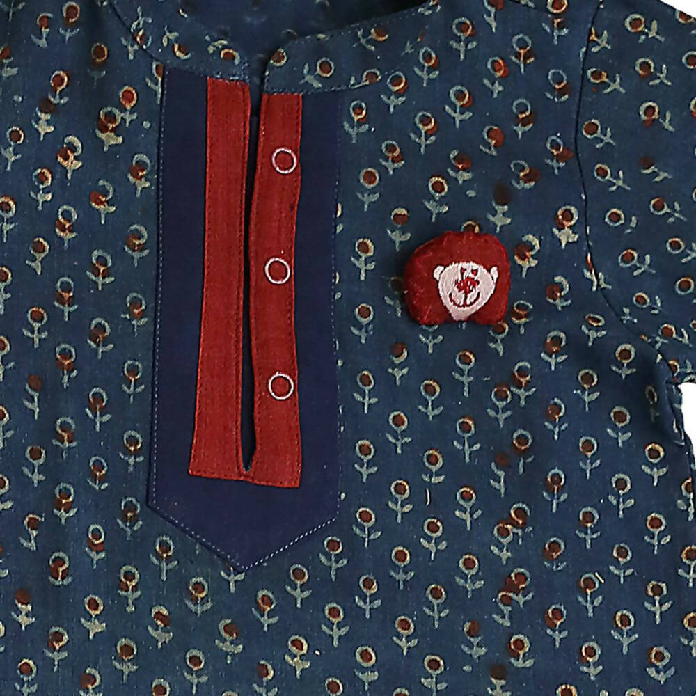 Mhyssa Scar Full Sleeve Blue Kurta With Full Length Maroon Pant Set For Kids | Grab2Buy