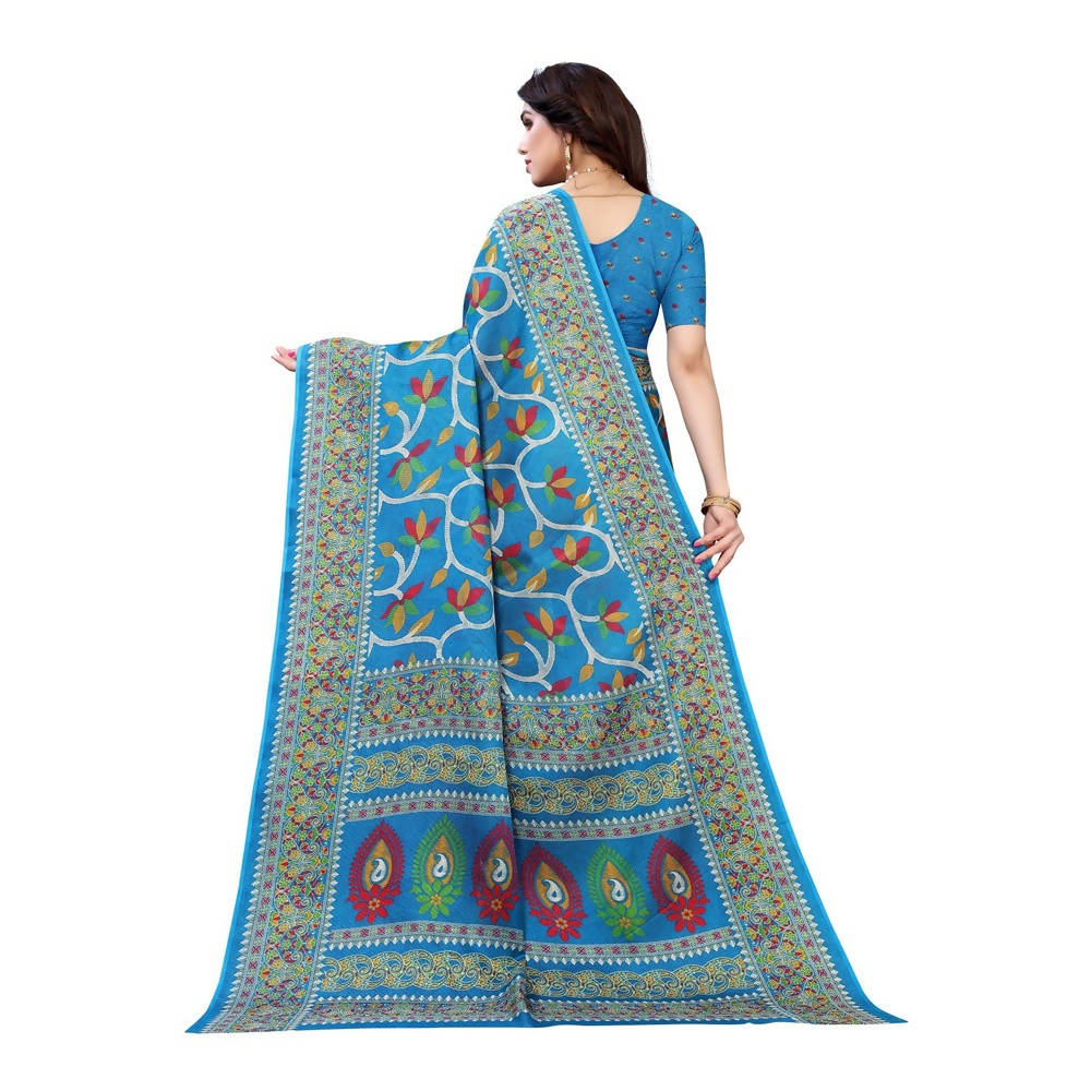 Vamika Printed Jute Silk Blue Saree (Rishika Blue) | Grab2Buy