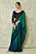 Green & Blue Silk Plain Saree with Blouse Piece - Purvi | Grab2Buy