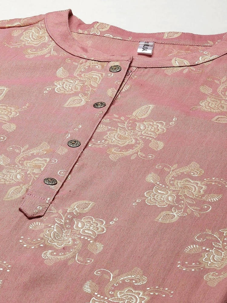 Yufta Women Pink Floral Printed Pastels Cotton Kurta | Grab2Buy