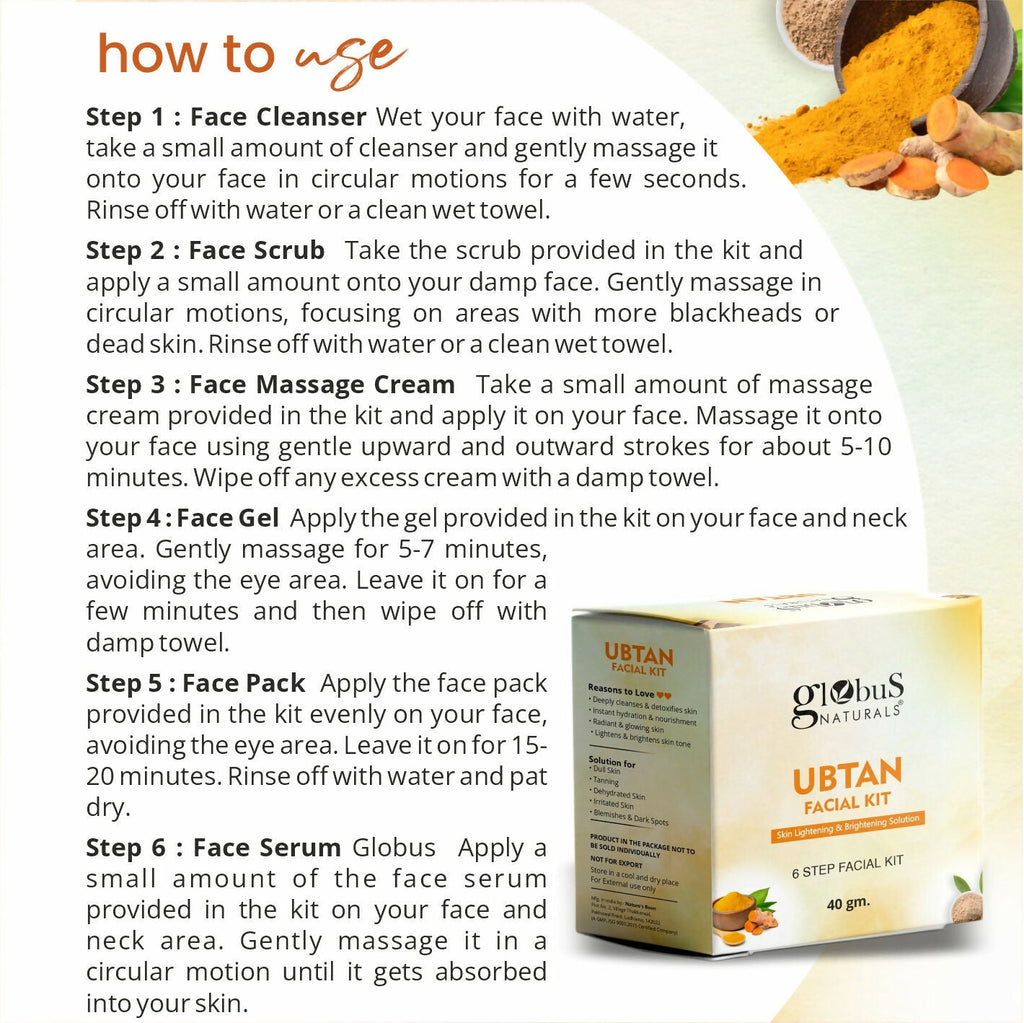 Globus Naturals Brightening Ubtan 6 Step Facial Kit | Grab2Buy