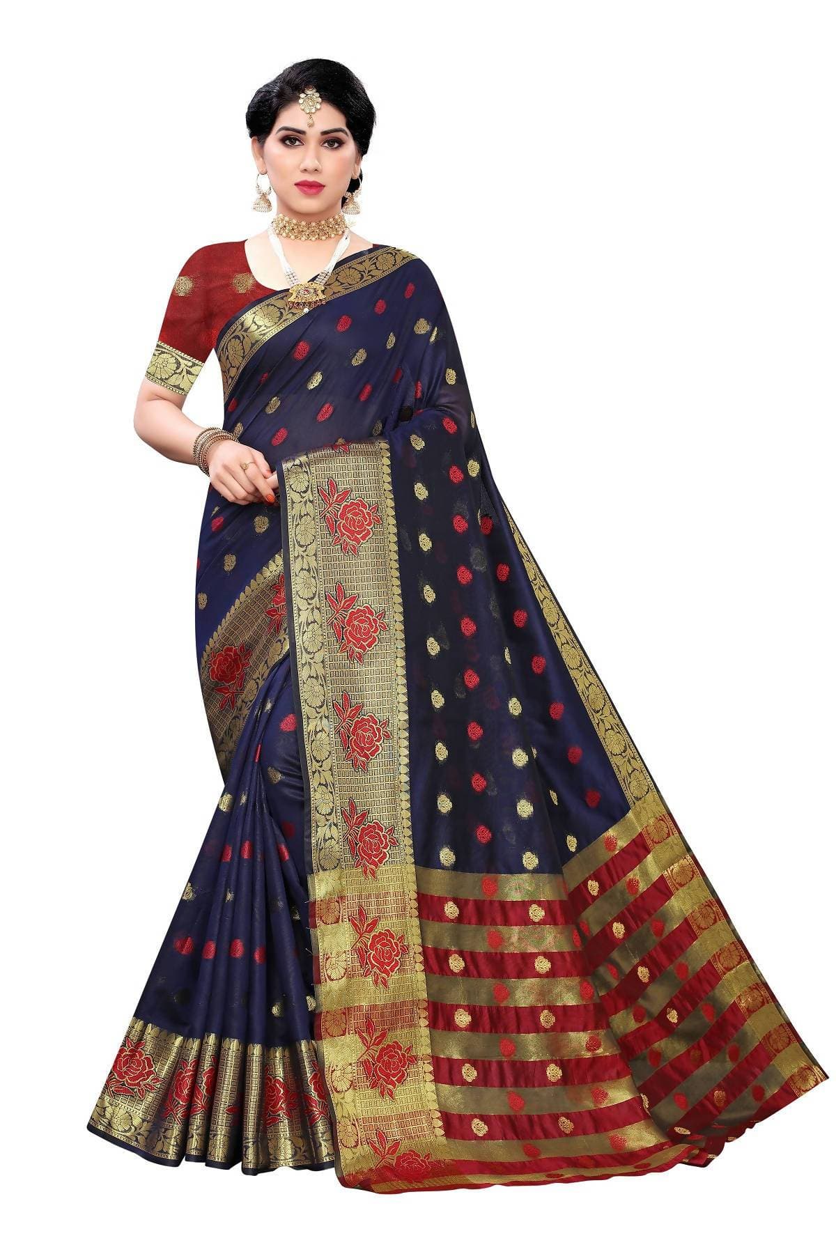 Vamika Banarasi Jaquard Navy Blue Weaving Saree | Grab2Buy