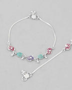 VOJ Set of 2 Silver Plated Designer Multi Color Anklet