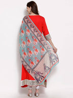 Myshka Women's Red Cotton 3/4 Sleeve V Neck Solid Casual Anarkali Kurta Dupatta Set | Grab2Buy