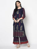 Aniyah Rayon Navy Blue Color Block Print Straight kurta (AN-180K) | Grab2Buy
