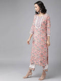 Yufta Peach Hand Block Printed Kurta with Trouser and Dupatta | Grab2Buy