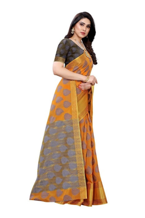 Vamika Mustard Jari Work Cotton Silk Saree (RIDHIMA MUSTARD) | Grab2Buy