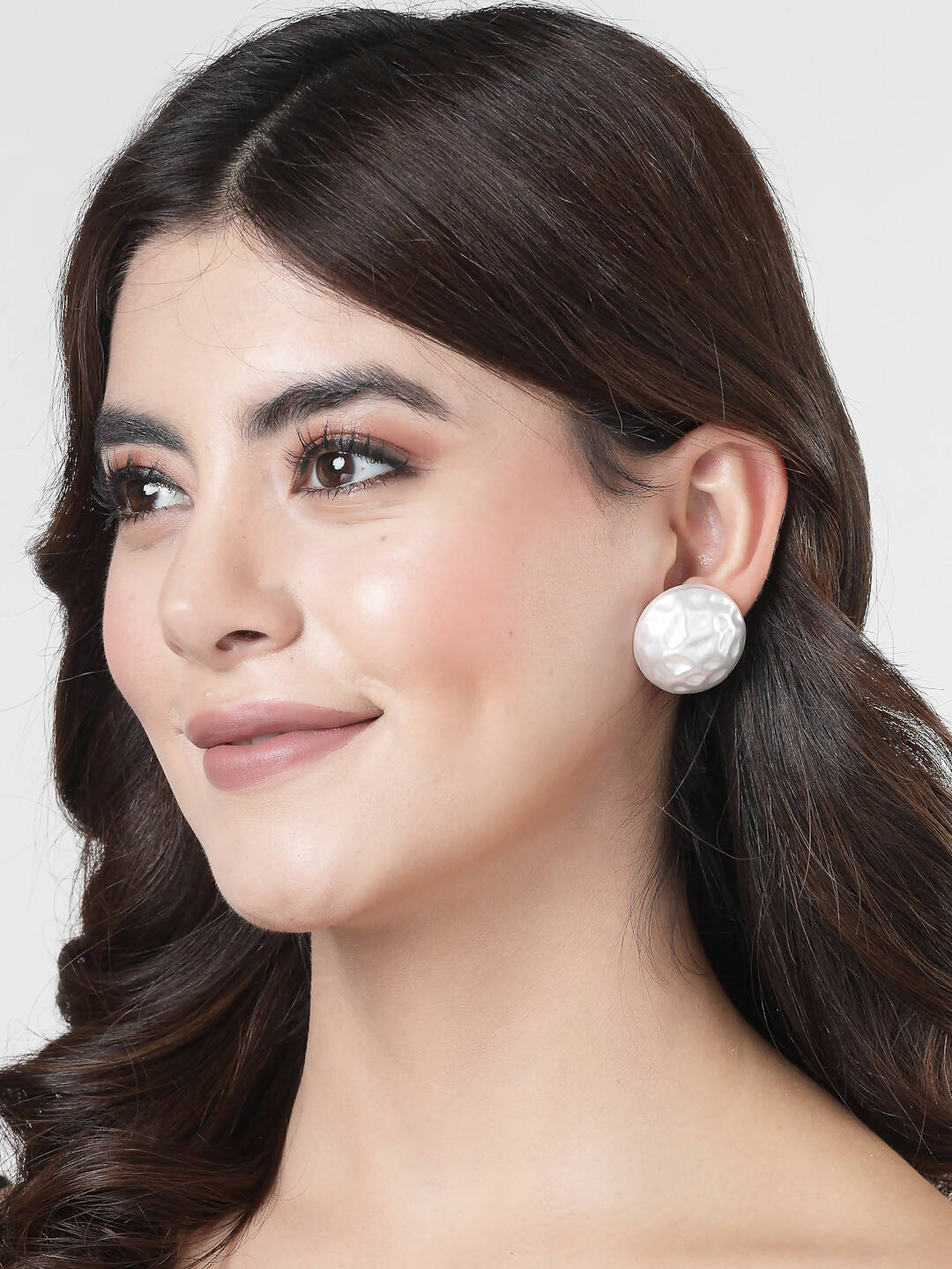 NVR Women's White Color Moon Stud Earrings | Grab2Buy