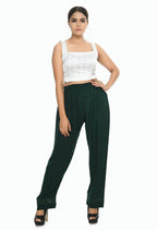 Mominos Fashion Moeza Reyon Cotton Bottle Green Straight Palazzo | Grab2Buy