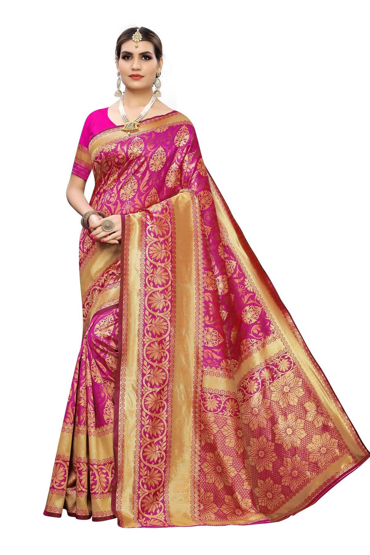 Vamika Banarasi Jaquard Pink Weaving Saree | Grab2Buy