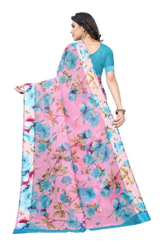 Vamika Pink Linen Satin Border Saree (SONAKSHI 12 BLUE) | Grab2Buy