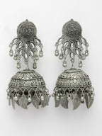 NVR Women's Silver-Plated Oxidised Artificial Stones Dome Shaped Jhumka Earrings | Grab2Buy