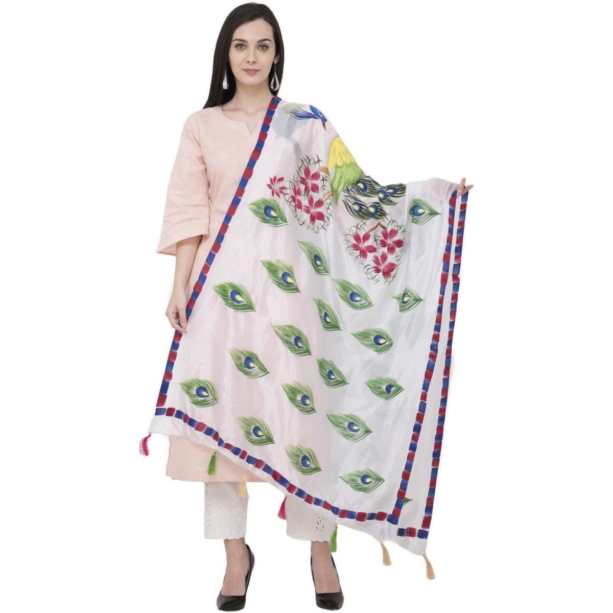 A R Silk Silk Peacock Multi Fancy Dupatta Color White Dupatta or Chunni | Grab2Buy