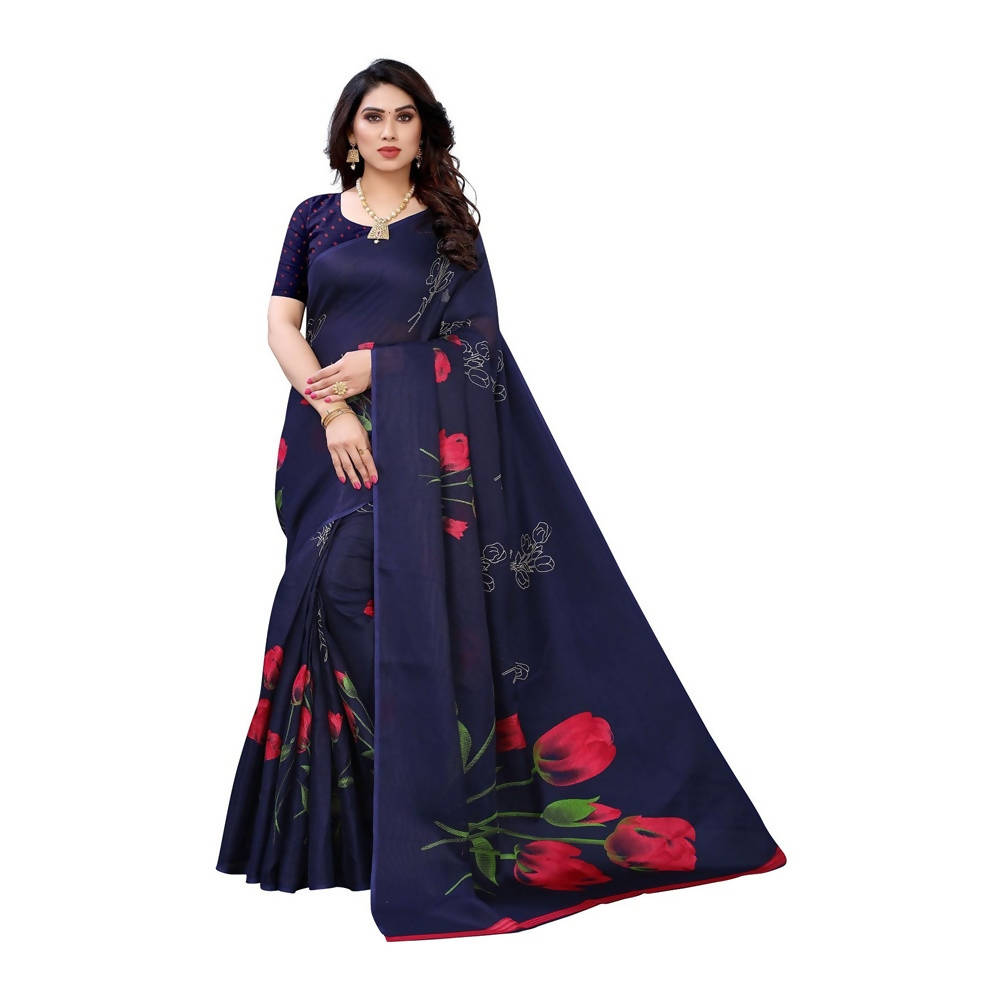 Vamika Printed Jute Silk Blue Saree (Elisa Navy) | Grab2Buy