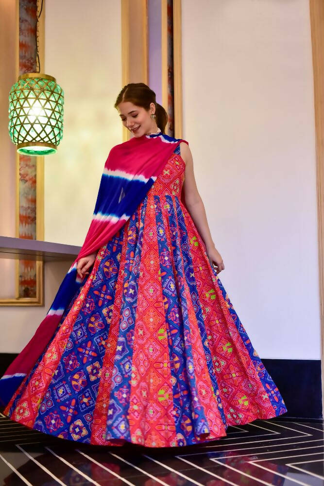 Everywhere Designer Blue & Red Silk Cotton Stitched Suit With Dupatta - Anbazaar | Grab2Buy