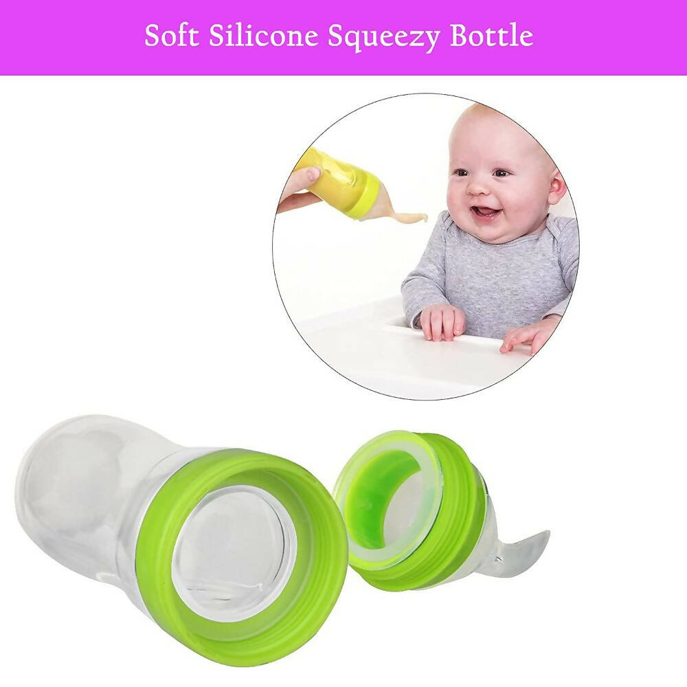 Safe-O-Kid Easy Squeezy Silicone Food Feeder Spoon (Soft Tip) Bottle- Green- 90mL | Grab2Buy