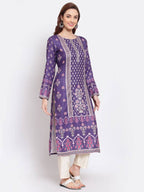 Myshka Women's Purple Printed Pashmeena Full Sleeve Round Neck Casual Kurta | Grab2Buy