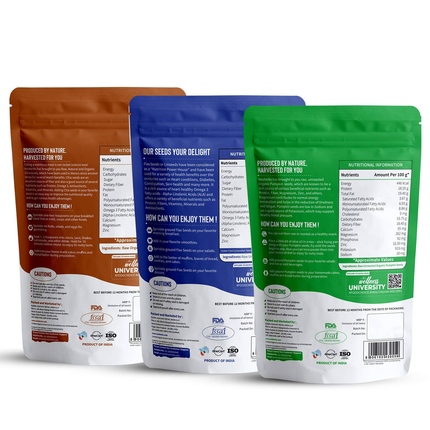 Neuherbs Organic Flax, Chia, and Pumpkin Seeds Combo | Grab2Buy