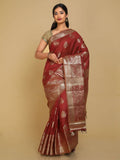 Kalamandir Peacock Print Red Silk Blend Saree | Grab2Buy