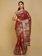 Kalamandir Peacock Print Red Silk Blend Saree | Grab2Buy