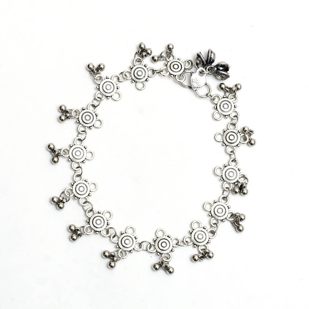 Mominos Fashion Kamal Johar Oxidised Silver Adjustable Anklets | Grab2Buy