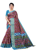 Vamika Purple and Blue Linen Jari Border Saree Online At Low Price | Grab2Buy