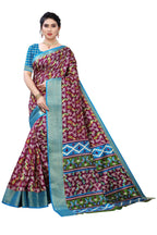 Vamika Purple and Blue Linen Jari Border Saree Online At Low Price | Grab2Buy