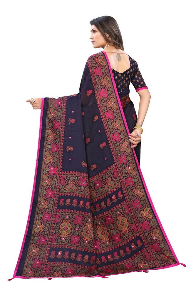 Vamika Blue Color Jute Silk Mirror Work Saree | Grab2Buy