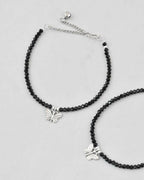 VOJ Set of 2 Butterfly Black Beads Anklet