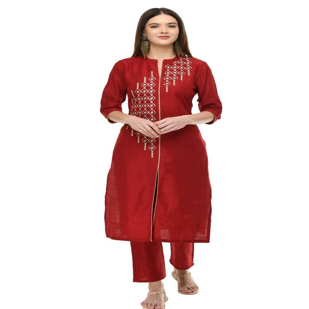 Lagi Women's Maroon Poly silk Straight Embroidred Kurta Pant (RO115A) | Grab2Buy