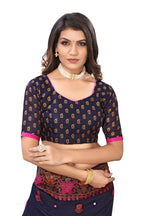 Vamika Blue Color Jute Silk Mirror Work Saree | Grab2Buy
