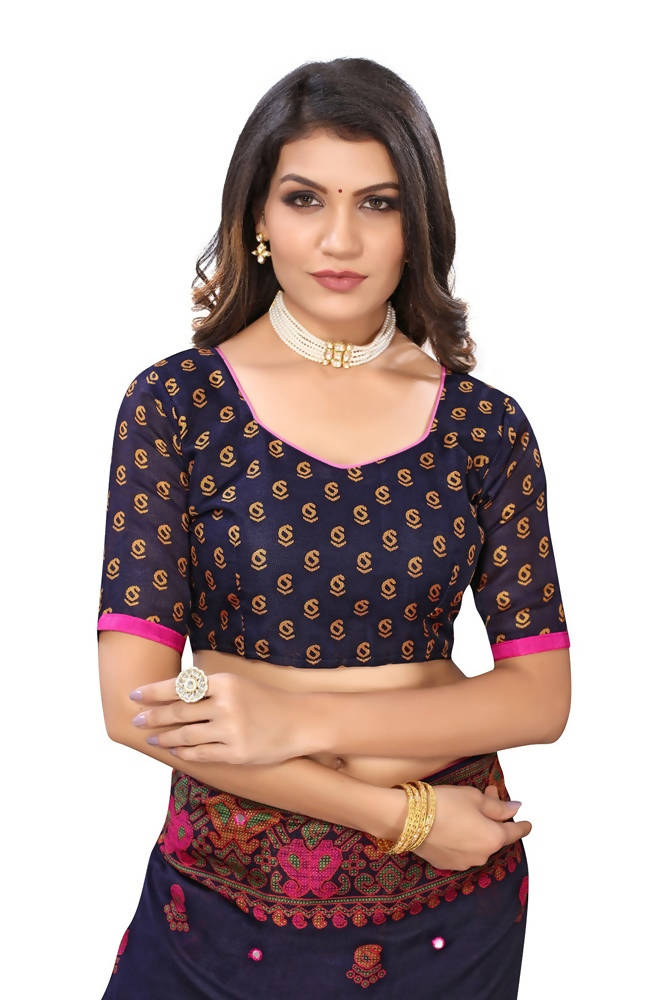 Vamika Blue Color Jute Silk Mirror Work Saree | Grab2Buy