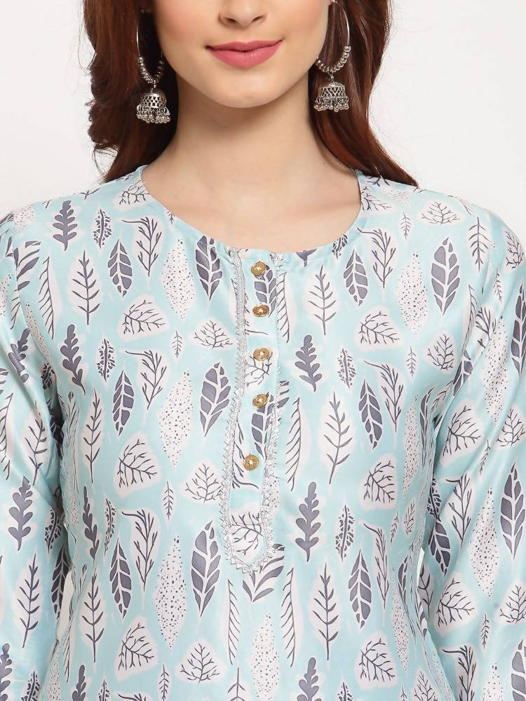 Myshka Women's Multi Printed Cotton Blend 3/4 Sleeve Round Neck Casual Kurta Palazzo Dupatta Set | Grab2Buy